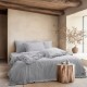 Lenjerie pat dublu cu volane Milagros Ren Solid dungi crem gri antracit, bumbac 100% ranforce prespalat Bahar Tekstil