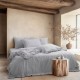 Lenjerie pat dublu cu volane Milagros Ren Solid dungi crem gri antracit, bumbac 100% ranforce prespalat Bahar Tekstil