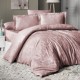 Lenjerie de pat jacquard satin caramiziu cu 6 piese, design elegant cu model floral și detalii texturate, material de calitate superioară.