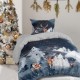 Lenjerie Craciun pat 1 persoana Tisa, bumbac, crengute decorative si fructe rosii
