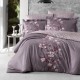 Lenjerie de pat First Choice Evan Indigo bumbac satinat 220 TC cu flori albe pe fond albastru gri