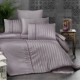 Lenjerie de pat bumbac satin Gri cu 6 piese, design elegant cu dungi discrete și detalii plisate, material de calitate superioară.