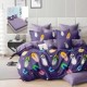 Lenjerie de pat cu elastic din finet, 6 piese, mov cu pene multicolore și fluturi