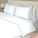 Lenjerie de pat albă cu broderie bej și accente decorative subtile, model Ines Bej, bumbac ranforce, 6 piese