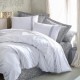 Lenjerie de pat albă cu broderie bej și accente decorative subtile, model Ines Bej, bumbac ranforce, 6 piese