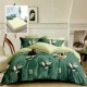 Lenjerie de pat dublu din finet, 6 piese, frunze, fundal alb, cearceaf elastic verde