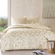 Lenjerie de pat TAC April din bumbac 100% ranforce, design floral cu flori albe pe fundal bej