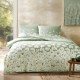 Lenjerie pat 1 persoană din bumbac 100% ranforce Tac April Verde, cu imprimeu floral alb pe fundal verde pastel, dimensiune cearceaf pilotă 160x220 cm