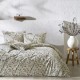 Lenjerie de pat dublu bumbac 100%, TAC Reborn, Gaia, design floral verde și mov pe fundal crem, 4 piese, dormitor elegant și sustenabil.