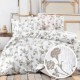 Lenjerie de pat dublu creponata cu elastic 160x200 cm din bumbac, model floral pe fundal albastru