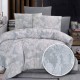 Lenjerie de pat dublu alba din bumbac 100% creponata cu elastic, model Gri cu flori