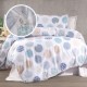 Lenjerie de pat dublu alba din bumbac 100% creponata 6 piese, model Buline albastru si bej