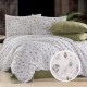 Lenjerie de pat dublu din bumbac 100% creponat cu imprimeu floral maro și bej, stil rustic