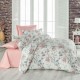 Lenjerie de pat dublu din bumbac 100% creponat cu imprimeu floral maro și bej, stil rustic