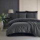Lenjerie de pat dublu cu bordură jacquard, Clasy Home, design dungi și bordură gri-negru - Nienna V2