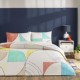 Lenjerie de pat dublu cu elastic Selby TAC bumbac ranforce model geometric abstract albastru verzui si teracota