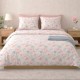 Lenjerie pat dublu Bujori turcoaz din bumbac 100% ranforce, 4 piese, model floral turcoaz bleu si alb