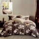 Set lenjerie de pat finet 6 piese cu frunze verzi pe fundal crem, cearceaf pilota 200x220 cm