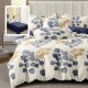Set lenjerie de pat finet 6 piese cu frunze verzi pe fundal crem, cearceaf pilota 200x220 cm