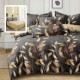Set lenjerie de pat finet 6 piese cu frunze verzi pe fundal crem, cearceaf pilota 200x220 cm