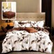 Set lenjerie de pat finet 6 piese cu frunze verzi pe fundal crem, cearceaf pilota 200x220 cm