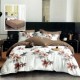 Set lenjerie de pat finet 6 piese cu frunze verzi pe fundal crem, cearceaf pilota 200x220 cm