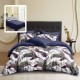 Lenjerie finet cu elastic 6 piese Frunze tropicale Bleumarin/Violet, cearceaf pilota 200x220 cm
