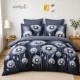 Lenjerie pat finet bleumarin bej, model cu pene bleu si detalii aurii, set 6 piese cu cearsaf 230x250