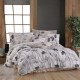 Lenjerie de pat bumbac 100% ranforce cu design floral gri-negru pe fundal alb