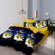 Lenjerie de pat dublu din finet cu 6 piese, decorată cu frunze pastelate pe un fundal negru, oferind un aspect modern și rafinat în dormitor.