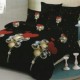 Lenjerie de pat dublu din finet, 6 piese, cu design vesel și romantic cu emoji zâmbitori și inimioare roșii.