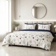 Lenjerie de pat dublu Petalique din bumbac ranforce premium cu model de frunze albastre si cearceaf 240x250 cm