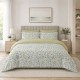 Lenjerie de pat dublu Petalique din bumbac ranforce premium cu model de frunze albastre si cearceaf 240x250 cm