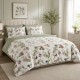 Lenjerie de pat dublu Petalique din bumbac ranforce premium cu model de frunze albastre si cearceaf 240x250 cm