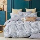 Lenjerie pat dublu percale 6 piese design baroc albastru bumbac 100%, fabricata in Romania