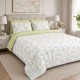 Lenjerie de pat dublu Petalique din bumbac ranforce premium cu model de frunze albastre si cearceaf 240x250 cm