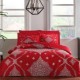 Lenjerie pat TAC Aira roșu satin de lux, design sofisticat cu detalii albe, bumbac 100% mercerizat