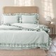 Lenjerie de pat flanel Josef maro First Choice, model uni cu volane decorative si contur deschis pe fetele de perna si cearsaful de pilota
