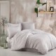 Lenjerie de pat Clasy Home Estina V1 din bumbac 100% jacquard ranforce, design alb crem cu dungi discrete