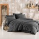 Lenjerie de pat jacquard ranforce Estina V10 Bej cu textura in dungi fine pe fundal bej cu dungi discrete