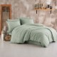 Lenjerie de pat jacquard ranforce Estina V10 Bej cu textura in dungi fine pe fundal bej cu dungi discrete