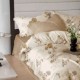 Lenjerie finet cu elastic 6 piese, model Flori gri pe fond bej, cu imprimeu floral în nuanțe de gri și cearceaf uni bej