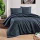 Lenjerie de pat dublu flanel Nature Albastru, cu peisaj de iarna, bumbac 100% calduroasa