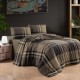 Lenjerie de pat dublu flanel Veldor Bordo, cu model geometric, bumbac 100% calduroasa