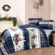 Lenjerie de pat dublu flanel Sadora Albastru, cu model geometric, bumbac 100% calduroasa