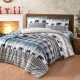 Lenjerie de pat dublu flanel Sadora Albastru, cu model geometric, bumbac 100% calduroasa