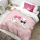 lenjerie de pat, bumbac ranforce, lenjerie dublu, roz pal, imprimeuri de pisicuțe, fundițe, design jucăuș, Club Cotton Pisy Cats
