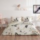 Lenjerie pat 1 persoana TAC Mako Satin Perry Gri alba cu model vegetal cu frunze gri elegant