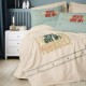 Lenjerie pat 1 persoană din bumbac 100% ranforce, Cotton Box Cool Maro, cu broderie „JUST BE COOL” în tonuri bej-portocaliu și nasturi decorativi
