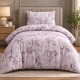 lenjerie pat 1 persoana Ibiza Bej bumbac ranforce cu elastic flori si pasari albastre First Choice